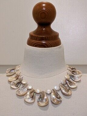 EUC 17" 70S Vintage 925 Sterling Silver Blister Pearl Bib Necklace